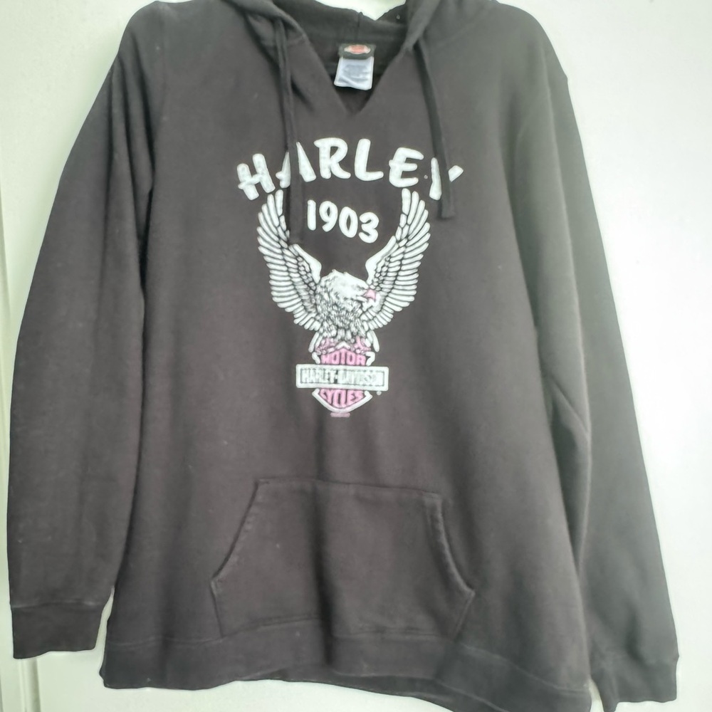 Harley-Davidson Black Pullover Hoodie with Eagle Chest Graphic